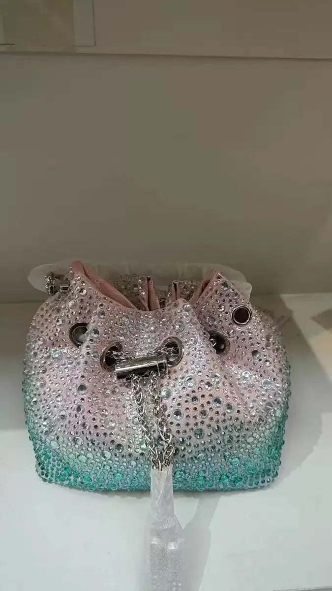Luxury Designer Women Handbag Glitter Diamond Banquet Bag Satin Bucket Bag Wedding Party Clutch Purse Exquisite Evening Bag