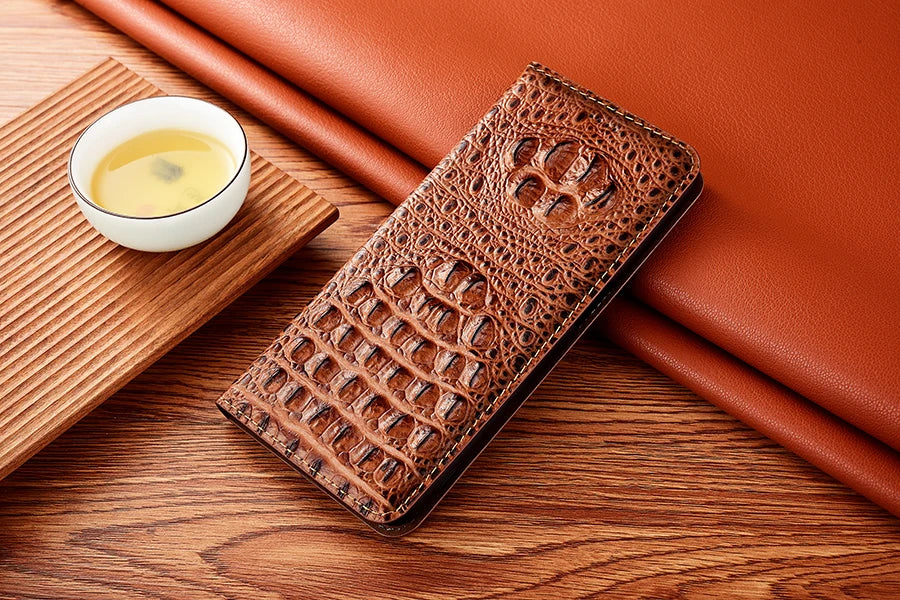 Crocodile Genuine Leather Magnetic Flip Case For iPhone 16 16e 15 14 11 12 13 Pro X XS Max Plus Mini SE 2025 All-inclusive Cover