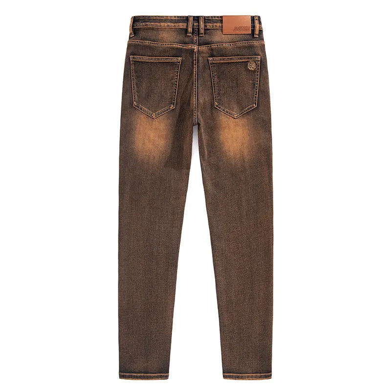 2025 New High-end High-quality Denim Double-core Cotton Elastic Jeans Retro Nostalgic Men's Straight-fit Trousers