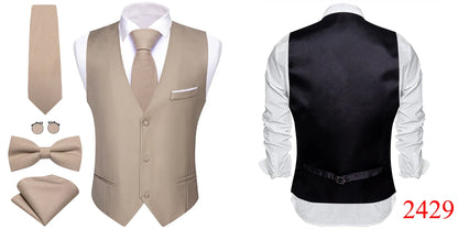 Elegant Silk Vest for Men Wedding Solid Gold Green Pink Purple Red Waistcoat Tie Bowtie Set Sleeveless Jacket Suit Barry Wang