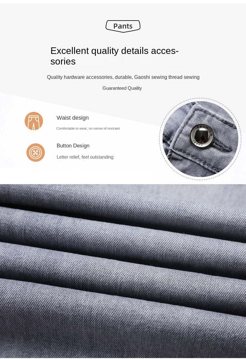 2024 Brand Thin or Thick Material Straight Cotton Stretch Denim Men's  Business Casual High Waist Light Grey Blue Jeans
