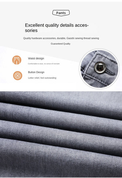 2024 Brand Thin or Thick Material Straight Cotton Stretch Denim Men's  Business Casual High Waist Light Grey Blue Jeans