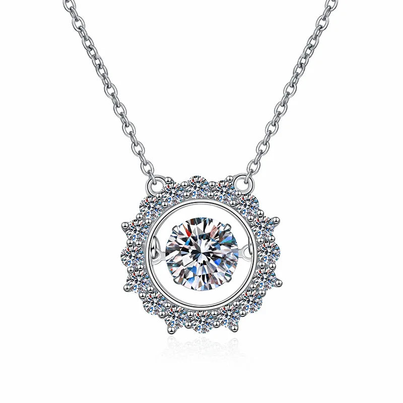 5/6/6.5mm Dancing Stones Zircon/moissanite Necklace for Women Sparkling Lad Diamond Pendant 925 Sterling Silver Wholesale