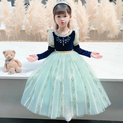 Girls' Summer Anna Frozen Baby Dress Child Green Dress Up Halloween Costume for Kids Princess Party Cosplay Dresses 2 to 8 Years