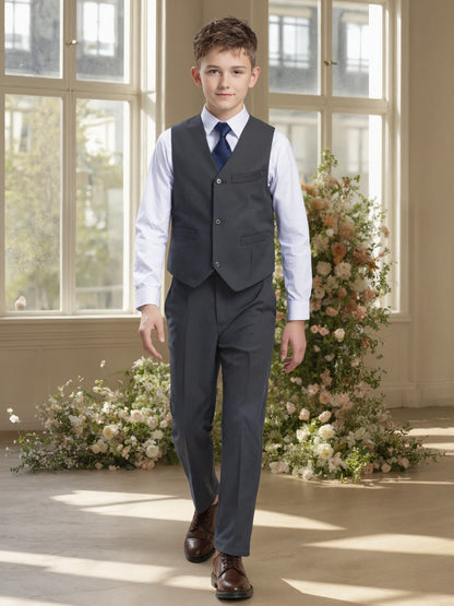 Boys' 2-Piece Suit Set with Vest and Formal Trousers Wedding Formal Attire Children's and Teenage Clothing Suit Sizes 4-16Y