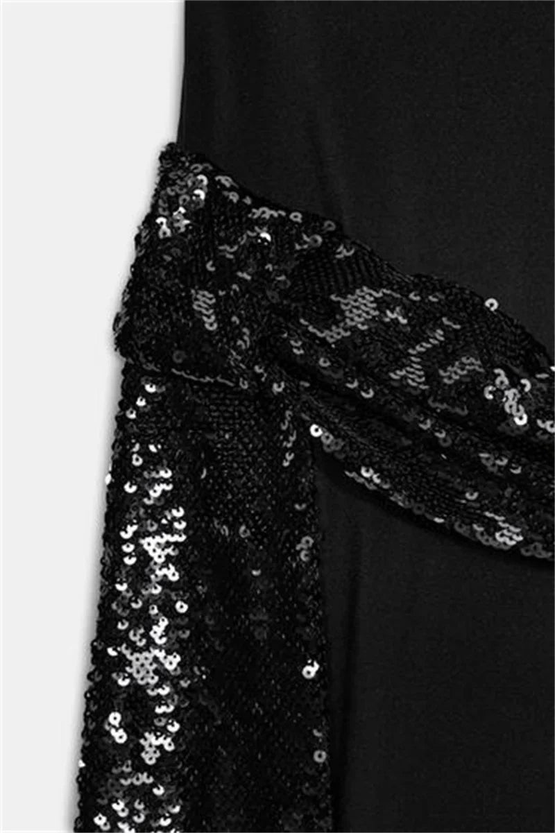 Women Backless Sequin Patchwork Maxi Dress Elegant Wide Sleeve Long Gowns Feminine New Fashion Evening Party Daily Robes