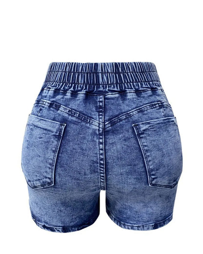 Luxury Fashion Slim Spring/summer New Slim Denim Shorts Women's High Waist Elastic Waist Lace-up Hot Pants