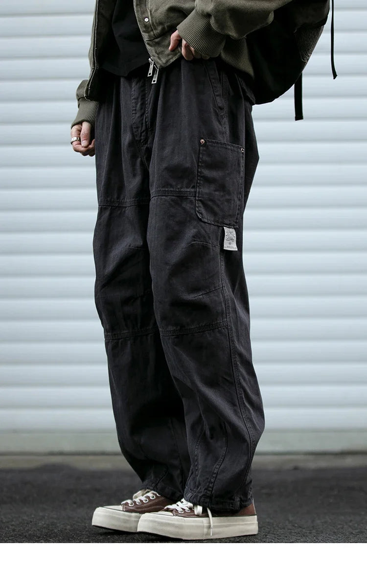 Japanese Vintage Cargo Pants Men Premium Cotton Loose Fit Straight Leg American Fashion Casual Trendy Streetwear Long Workwear