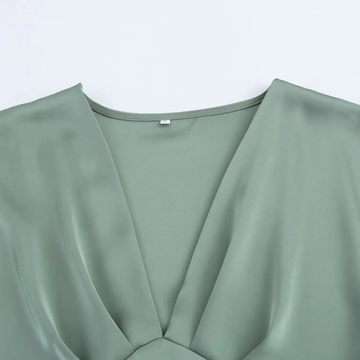 Women Elegant Solid Satin Dress Sexy V Neck Short Sleeve Midi Dress 2025 New Fashion Summer Lady Holidays Party Dress