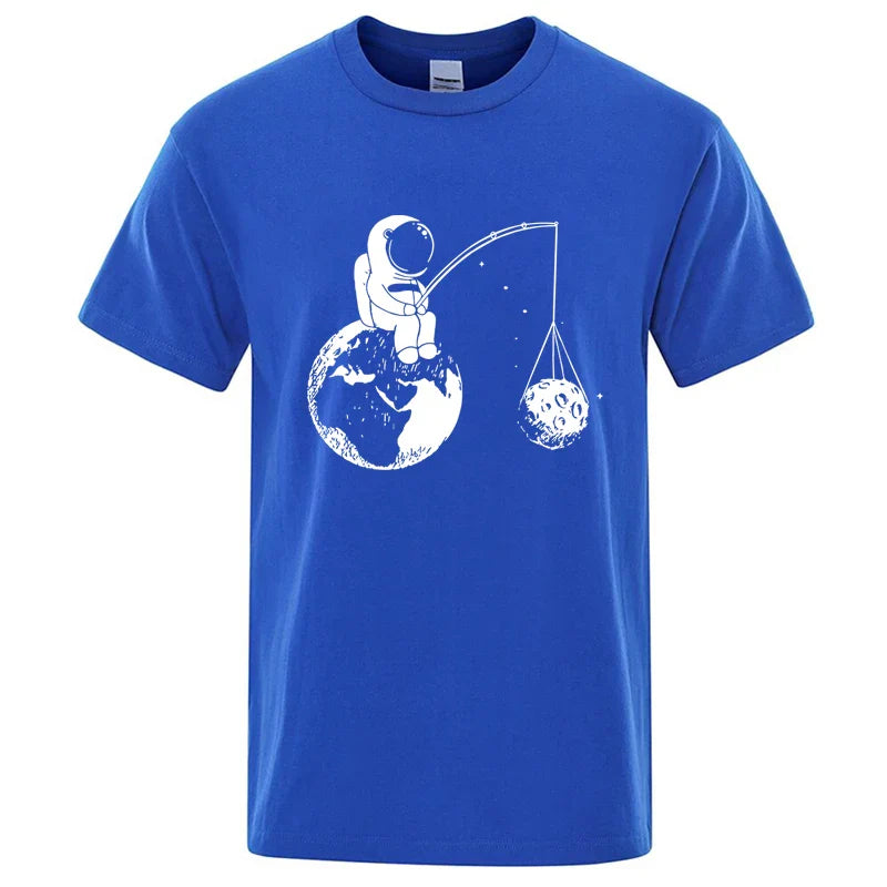 Summer Men High Quality T-shirt Cotton Blend Funny Design Astronaut Printing for Men Loose Top Cool Casual Tshirt Male Shirts