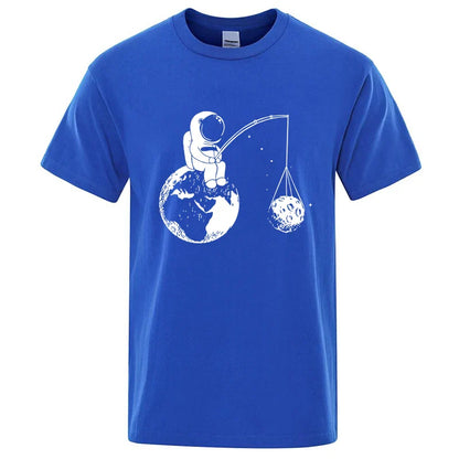 Summer Men High Quality T-shirt Cotton Blend Funny Design Astronaut Printing for Men Loose Top Cool Casual Tshirt Male Shirts