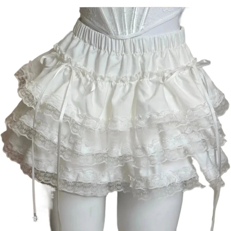 White Mini Skirt Women Lace Ruffle Party Dresses Streetwear Short Skirts Trends Design Cake Dresses Gothic Micro Skirt