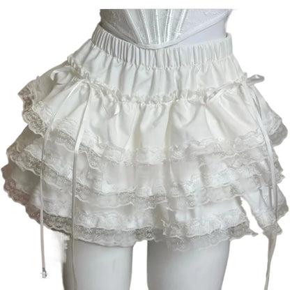 White Mini Skirt Women Lace Ruffle Party Dresses Streetwear Short Skirts Trends Design Cake Dresses Gothic Micro Skirt
