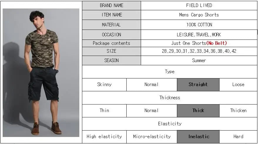Camouflage Shorts Male Military Clothing Style Army High Quality Mens Cargo Shorts Cotton Multi Pockets Breeches Bermuda Cargo
