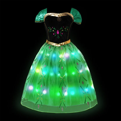 2025 Evening Party Girls LED Lights Elsa Anna Kids Princess Dress Coslplay Halloween Luminous Prom Gowns