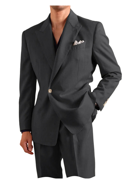 Men's 2 Piece One Button Suit Set Peak Lapel Slim Fit Blazer Long Pants Formal Wear for Wedding Party Prom Business