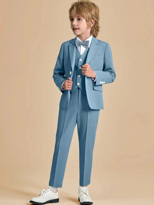 Handsome Boys Slim Fit Suits 3 Pieces Piano Performance Wear Notched Lapel Kids Suit Set Wedding Party Outfit Plus Size Tuxedo
