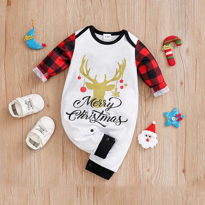 Prowow 0-18M Baby Christmas Costume Cartoon Deer Jumpsuit With Santa Hat Christmas Baby Romper For Newborn New Year Costume