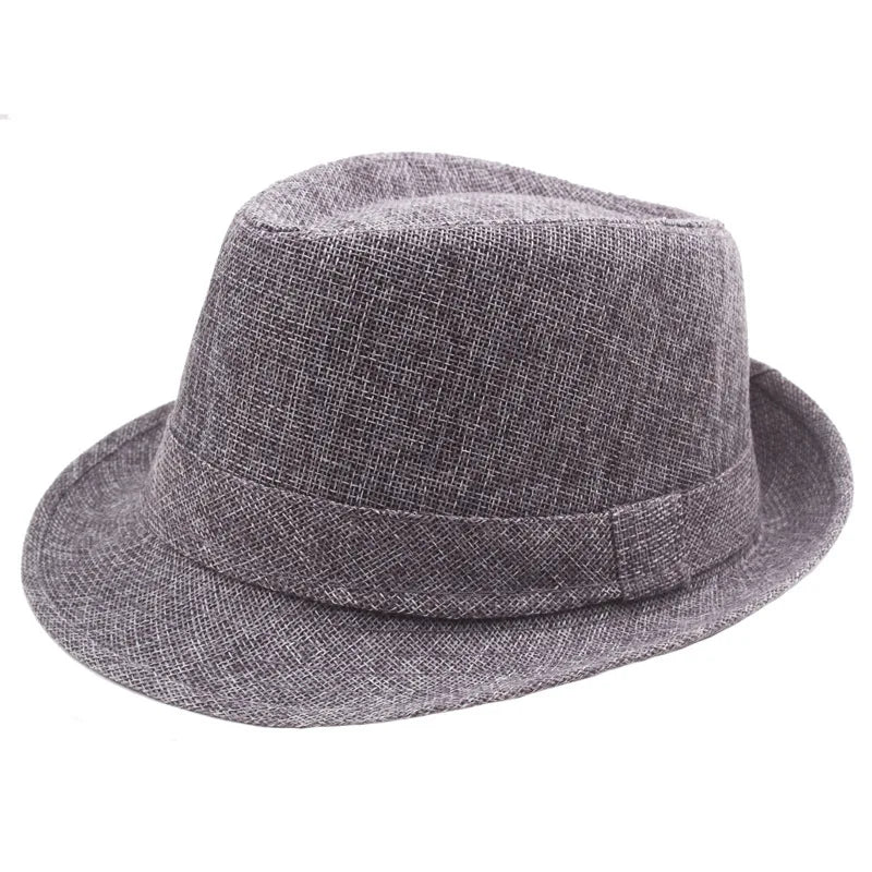 Middle Aged Linen Curled Jazz Hat Summer British Retro Top Hat Outdoor Plain Solid Linen Sun Visor Hat Party Fedoras Cap