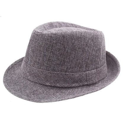 Middle Aged Linen Curled Jazz Hat Summer British Retro Top Hat Outdoor Plain Solid Linen Sun Visor Hat Party Fedoras Cap