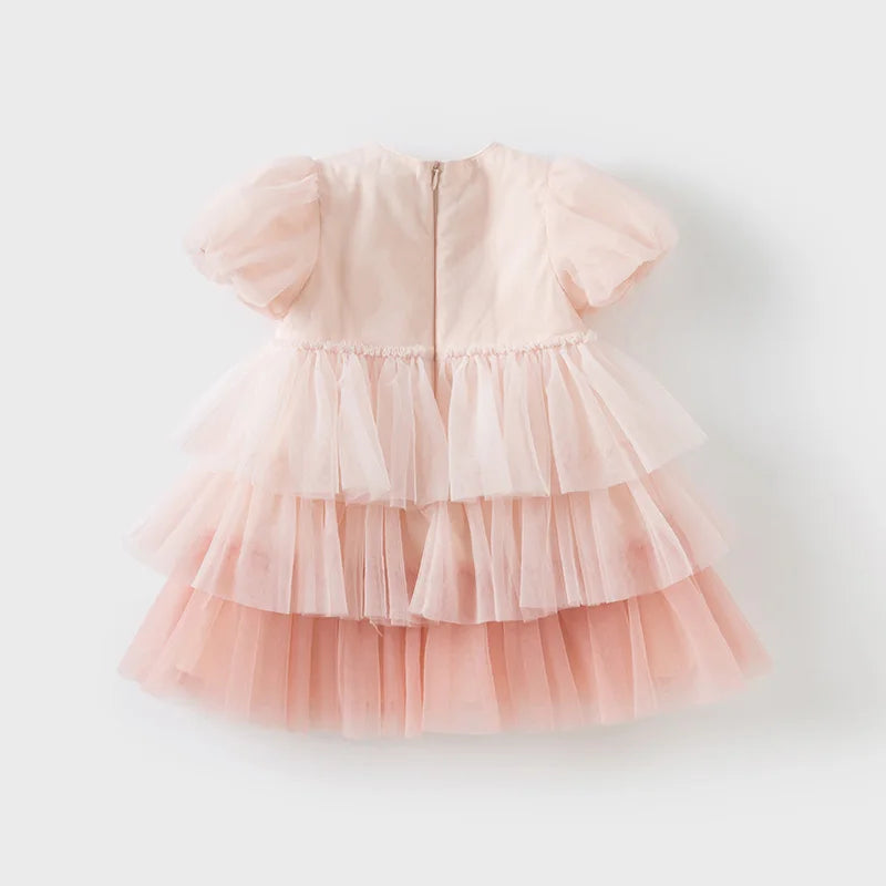 Girls Baby Princess Dress Summer Sweet Cute Bubble Sleeves Elegant Pink Mesh Layered Dress Party Outdoor DB2251649