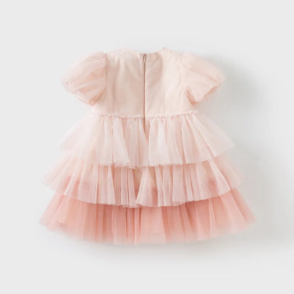 Girls Baby Princess Dress Summer Sweet Cute Bubble Sleeves Elegant Pink Mesh Layered Dress Party Outdoor DB2251649