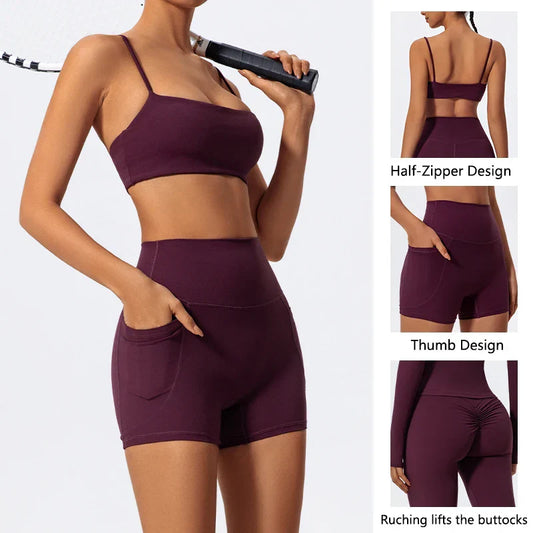 Summer Women Two Piece Gym Workout Set Female Bra Yoga Sets 2ps Shorts Fitness Wear Women Quick-Dry Camisole Sports Bra Suits