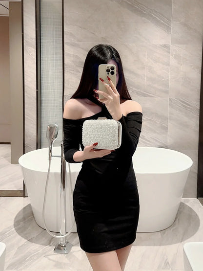 New Pearl Square Box Type Evening Bag Beaded Clutch Chain Bag Banquet Bag Evening Bag Dress Bag Wedding Bag