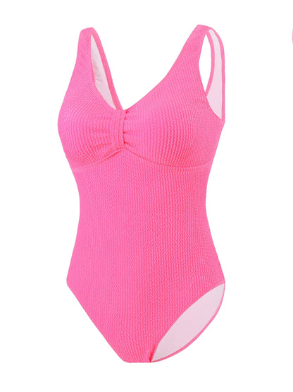 Slim V Neck Swimsuit Women 2025 New One Piece Vacation Swimwear Solid Bodysuit Female Bathers Swimming Monokini Summer Beachwear