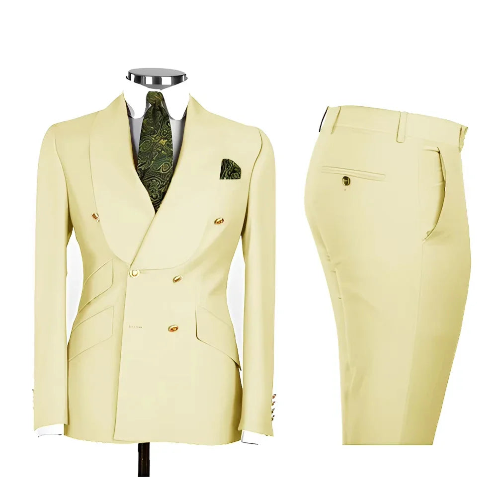 Men's Suit in Blue Color Double Breasted 2 Piece Blazer  Pants  Slim Fit Set Custom Business Luxury Tuxedo Casual Wedding Groom