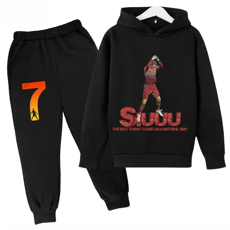 Sweatshirt Pants 2-piece Set for Boy and Girl Kid Sports Hoodie Set Ronaldo Avatar Printed Children Clothes Baby Set Sportsuit
