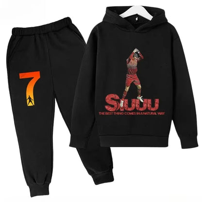 Sweatshirt Pants 2-piece Set for Boy and Girl Kid Sports Hoodie Set Ronaldo Avatar Printed Children Clothes Baby Set Sportsuit