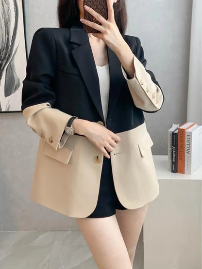 Briti Sle Loose Fit Color Blo Suit Jaet Women's Spring Autumn New Sle Korean Version Slimming Design Sense