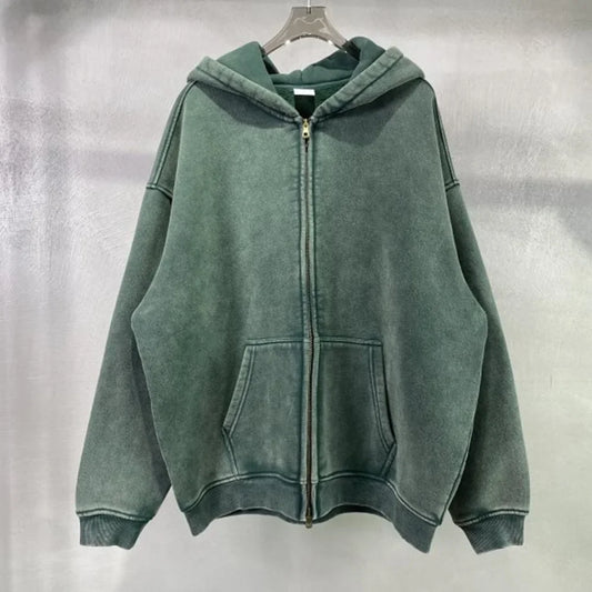 High Quality Luxury Apparel Street Wear Wholesale Euro US Size Spring Autum Full Up Zipper Washed Batik Dye Hoodie