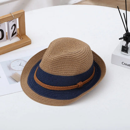 Classic Nostalgic Striped Straw Hat for Outdoor Travel Parent-child Fedoras Sun Shading and Sun Protection Denim Hat