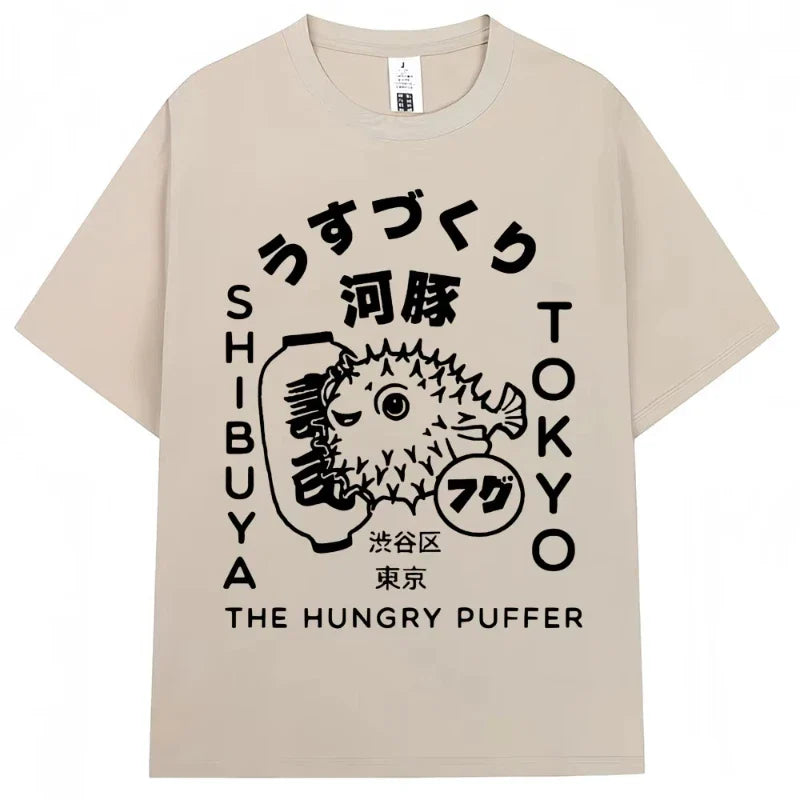 Japanese Style Hokkaido Wave Vintage T-shirt Men Women Harajuku Fashion High Quality T Shirts Oversized Cotton Summer Tee Shirt