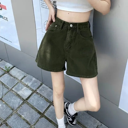 Wide Short Jean Pants Woman With Waist Pocket Denim Shorts for Women Korean Style Youthful Cheap Harajuku Fashion Outfits Jorts