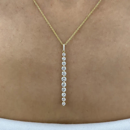 Sparkling 11-Stones Moissanite Diamond Necklace  for Women 14K Gold Filled Long Drop Pendant Necklace Glamour Jewelry Gift