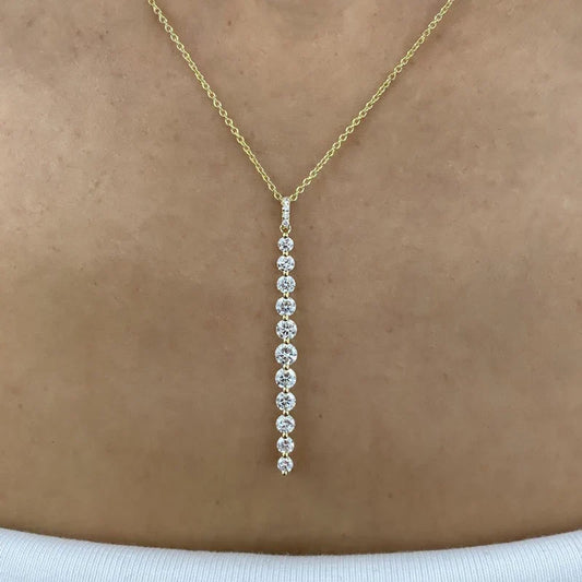 Sparkling 11-Stones Moissanite Diamond Necklace  for Women 14K Gold Filled Long Drop Pendant Necklace Glamour Jewelry Gift