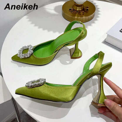 Brand Women Pumps Luxury Crystal Slingback High Heels Summer Bride Shoes Comfortable triangle Heeled Party Wedding Shoes