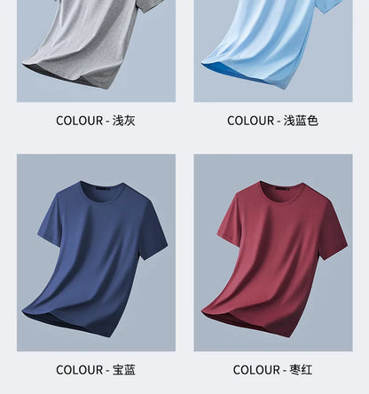 47% Cotton 47% Modal 6% Spandex T Shirt Men Short Sleeved Summer Round Neck Undershirt Plus Size Men's Solid Color Tops Tees