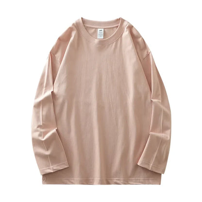 Men's 260G Long Sleeve T Shirts 2025 Spring Pure Cotton Solid Color Basic Crew-Neck Undershirt Men's Loose Tops 11 Color