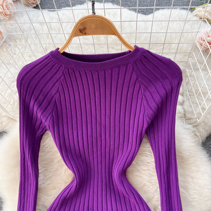 Winter Women Knit Maxi Dress O Neck Autumn Long Sleeve Slim Solid Harajuku Ladies Fashion Pencil Sweater Long Dresses