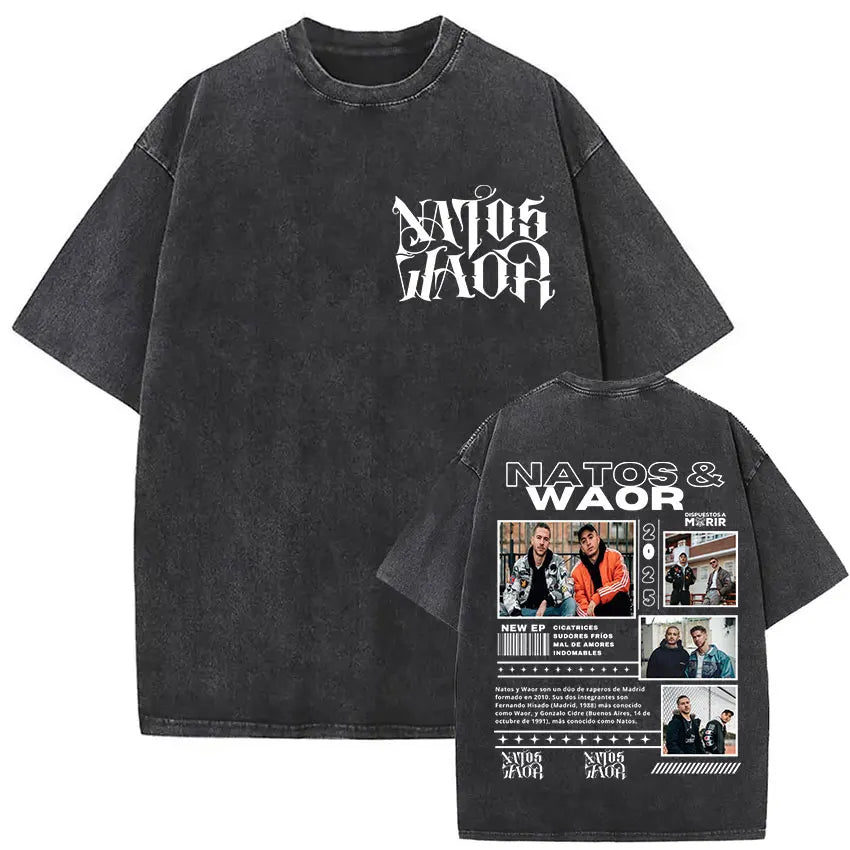 Washed Vintage NATOS WAOR Hijos De La Ruina Logo Album Merch T Shirts Men's Women Hip Hop Gothic Short Sleeve T-shirt Streetwear