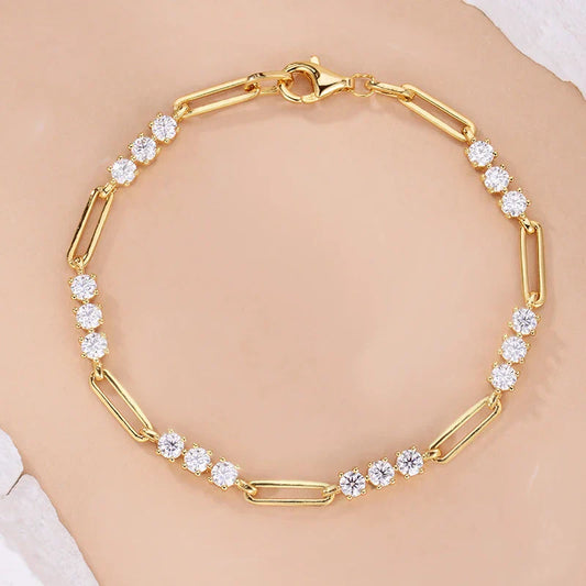 Bracelet en moissanite ronde 3 mm couleur D, bijoux de mode d'été, certifié GRA, plaqué argent s925 et or 18 carats pour femmes