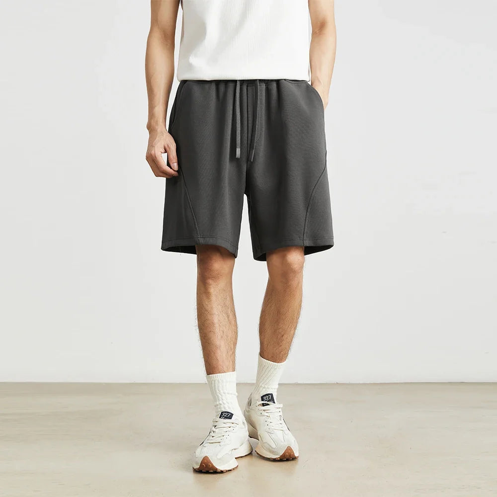 Men's Summer New American Casual Shorts Straight Loose Five-point Pants Solid Color Drawstring Pocket Micro-elastic Sports Pants