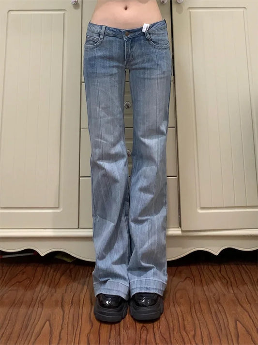 2025 Autumn Winter Women Vintage 2000s Low Rise Flare Denim Pants Y2k Japanese Streetwear Bootcut Jeans Baggy Bell Bottom New In