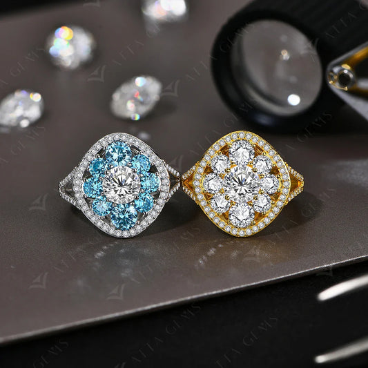Bagues en moissanite taille ronde 3,38 CTW pour femmes, argent S925, plaqué or 18 carats, fabrication artisanale, pour mariage, mariée, bijoux fins, cadeaux, nouveauté