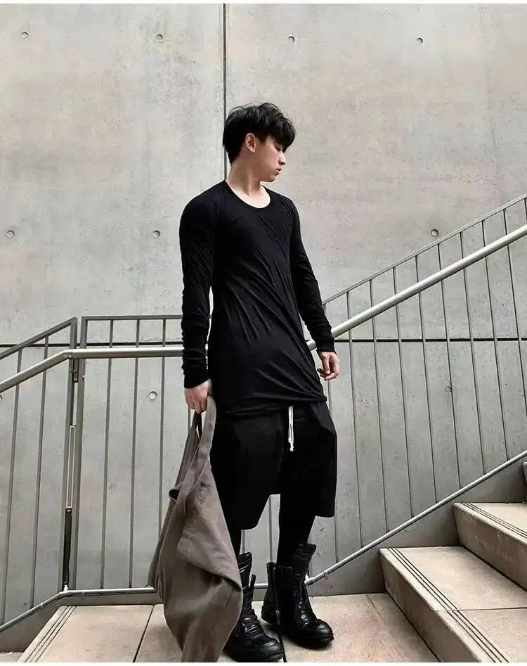 Summer New Men's Tide Y2K Original Design High Street cotton Fashion Punk Dark Casual Loose Cropped Pants Shorts Ins HK5611