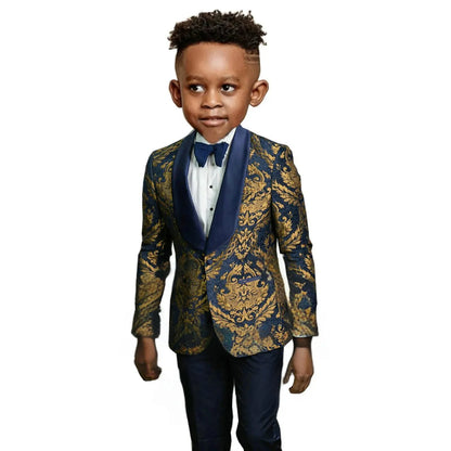 Boy's Suit Set 3 Pieces Luxury Gold Paisley Kids Formal Tuxedo Wedding Ring Bearer Prom Outfit  Stylish Child Suits Jacket Pants